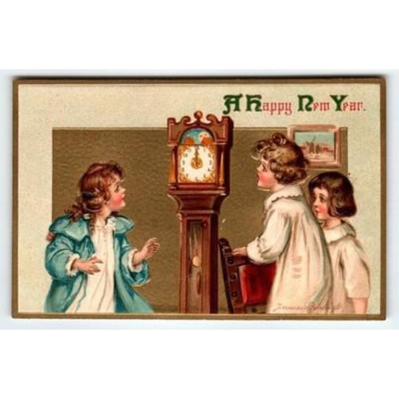 Vintage Frances Brundage New Year Postcard Divided Back 1907-1915 Litho - Picture 1 of 2